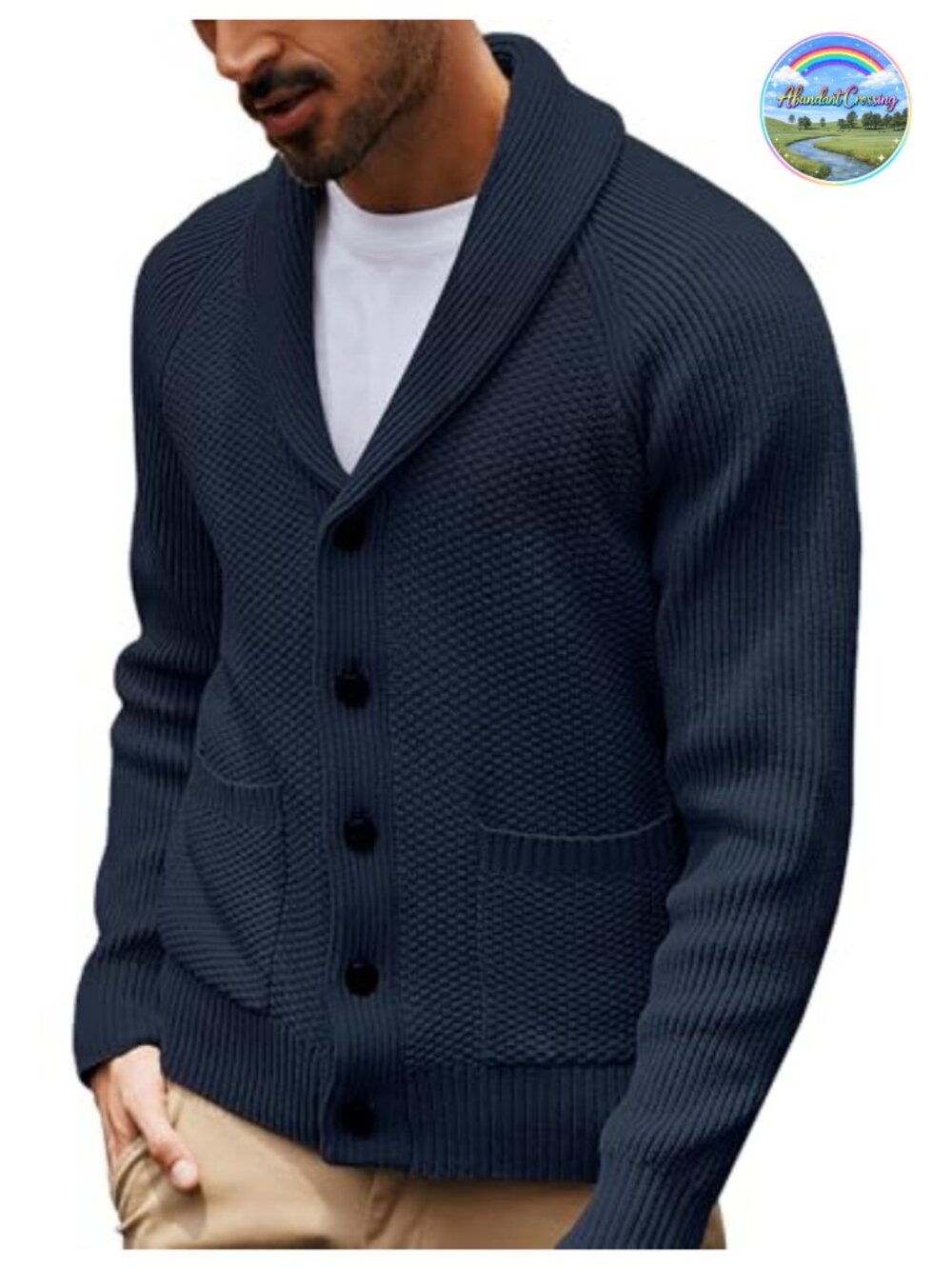 Mens Shawl Collar Cardigan Sweater Knit Button Down Textured